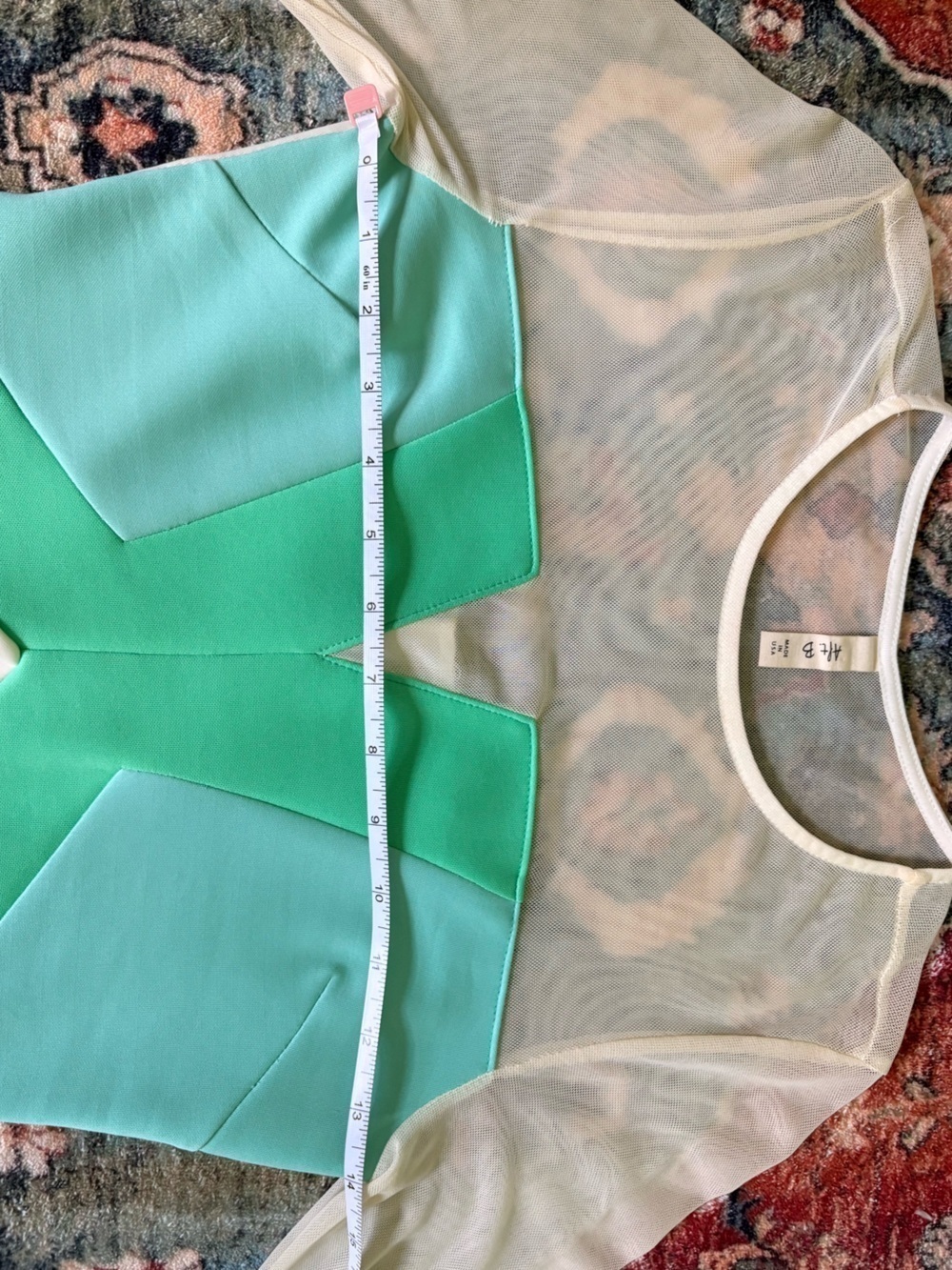 Cream Teal Mint Long Sleeve Mesh Panel Bodycon Dress - Picture 7 of 8